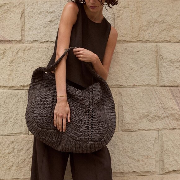 322. HUSH Raffia Oversized Tote Bag Chocolate Brown $140 EUC - Picture 1 of 3